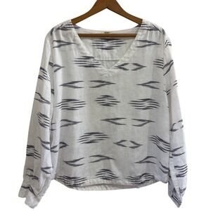 Dylan Lightweight Linen White Blouse Extra Small XS Long Sleeve Tribal Print Top